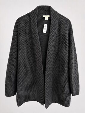 Ann Taylor LOFT Charcoal Gray Waffle Knit Cardigan 10% Wool Sweater Size M P